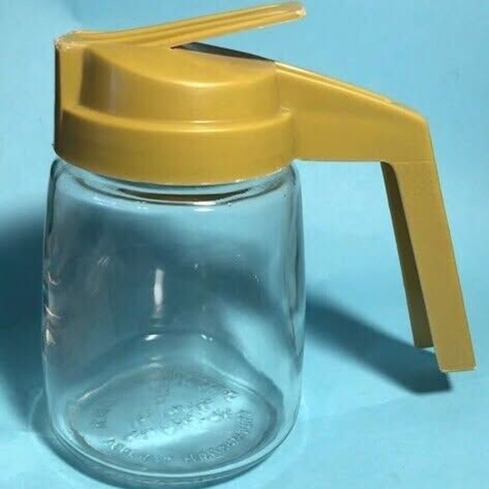 Vintage Mustard Gold Federal NIBOT Housewares Glass Syrup & Sugar Dispensers - Picture 5 of 8